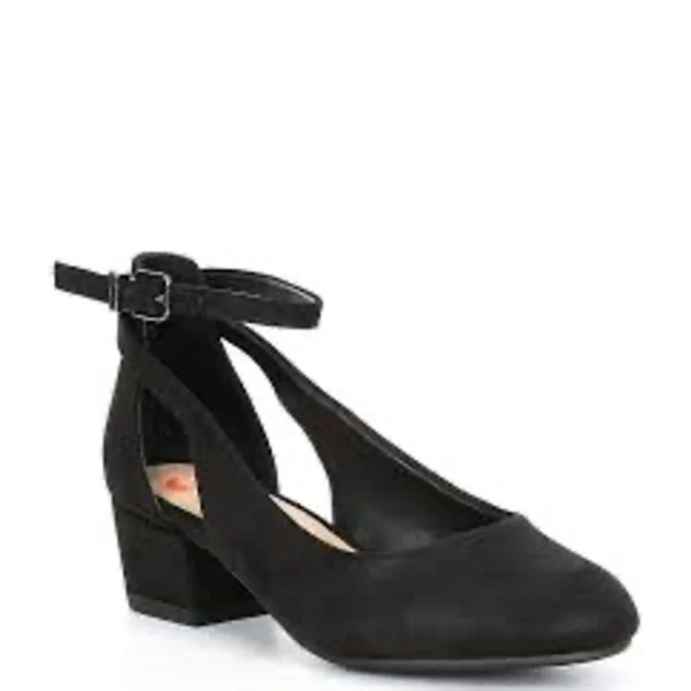 GB Girls Black Faux Suede D'Orsay Ankle Strap Block Heel Dress Shoes Kids Size 2